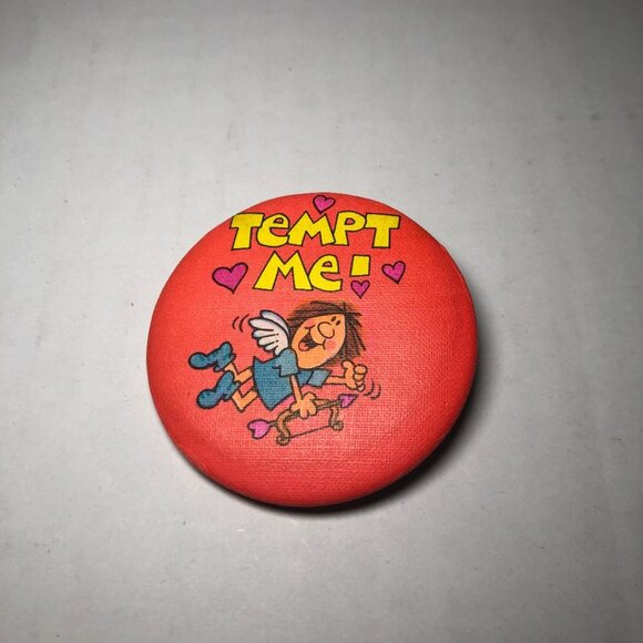 Hallmark Jewelry - Vintage Hallmark Tempt Me Button Pin Valentines Day Cupid Hearts 1981 80's